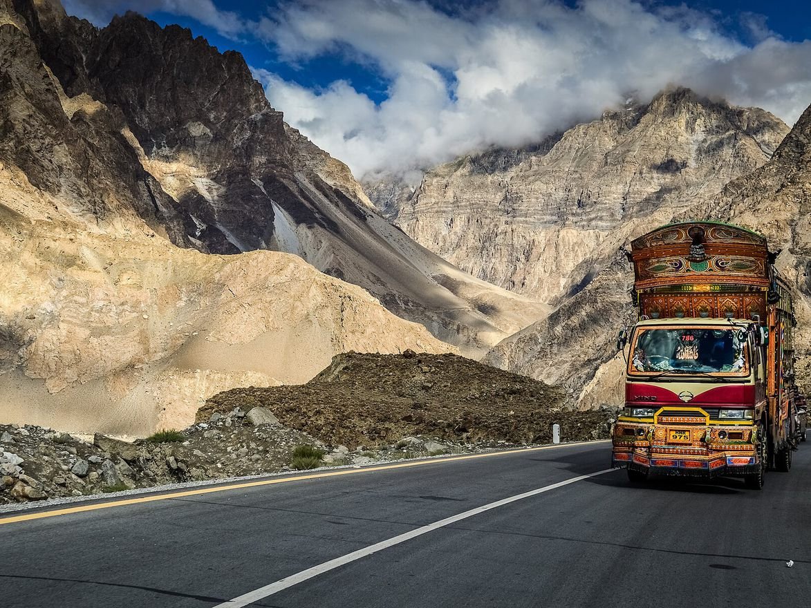 A painted truck on the Karakoram Highway
